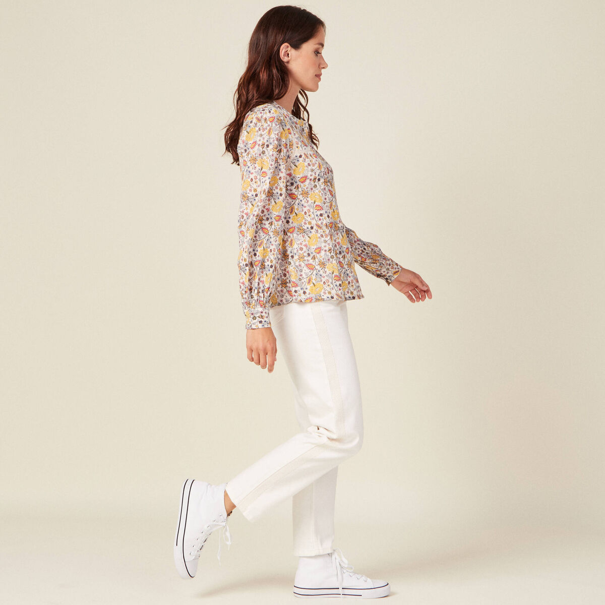 Blouse manches longues beige femme