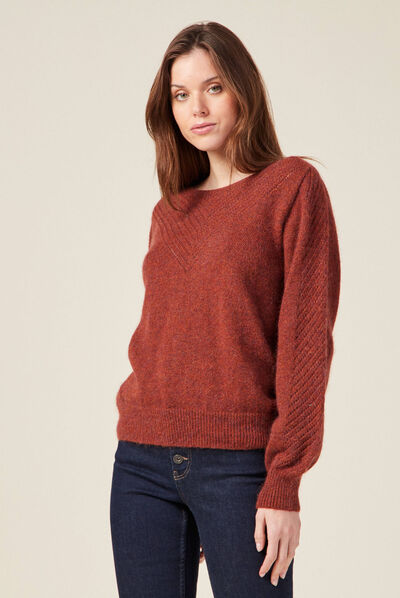 Pull manches longues rouge foncé femme