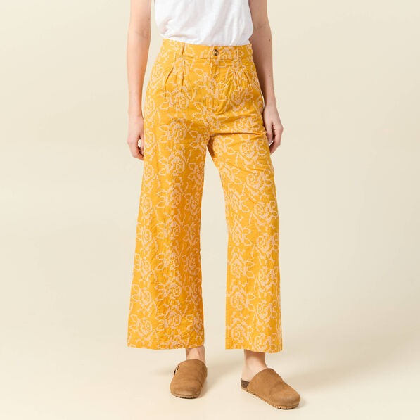 pantalon large brode jaune femme Pantalon large brodé jaune femme
