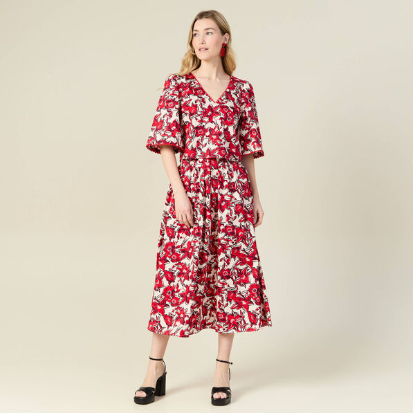 Blouse manches 3/4 rouge femme