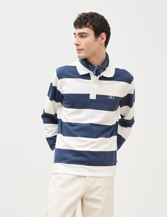 Sweat col polo manches longues bleu marine homme