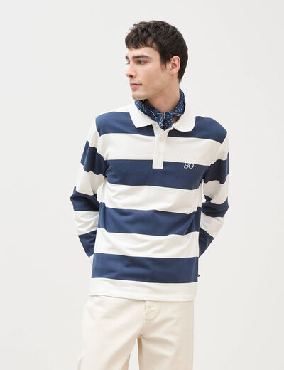 Sweat col polo manches longues bleu marine homme