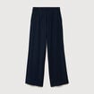 Pantalon large taille haute ceinture bleu fonc&eacute; femme
