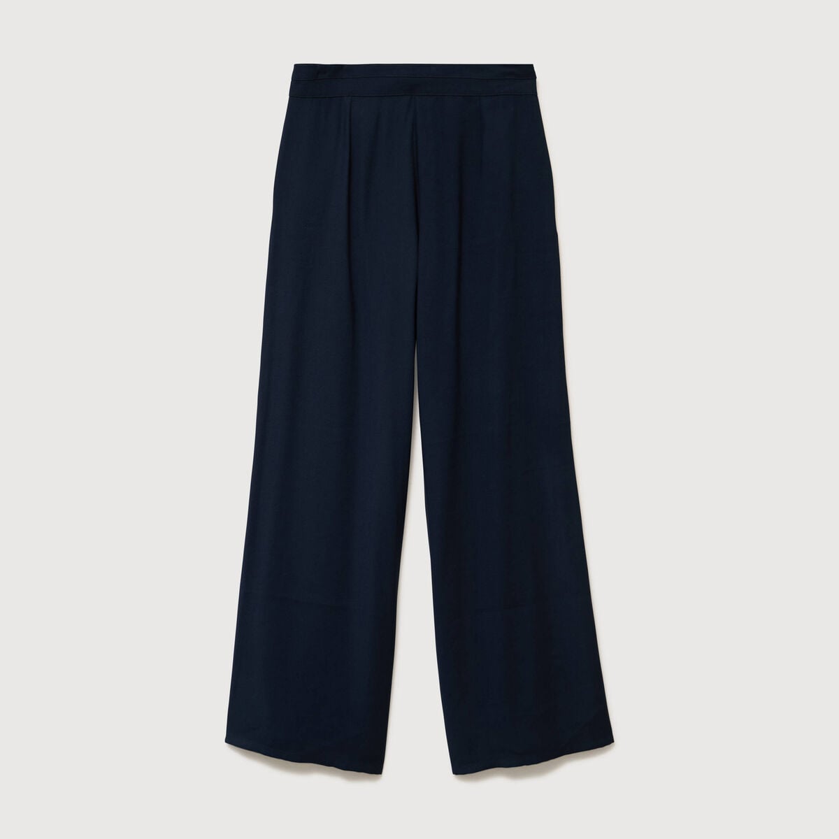 Pantalon large taille haute ceinture bleu fonc&eacute; femme