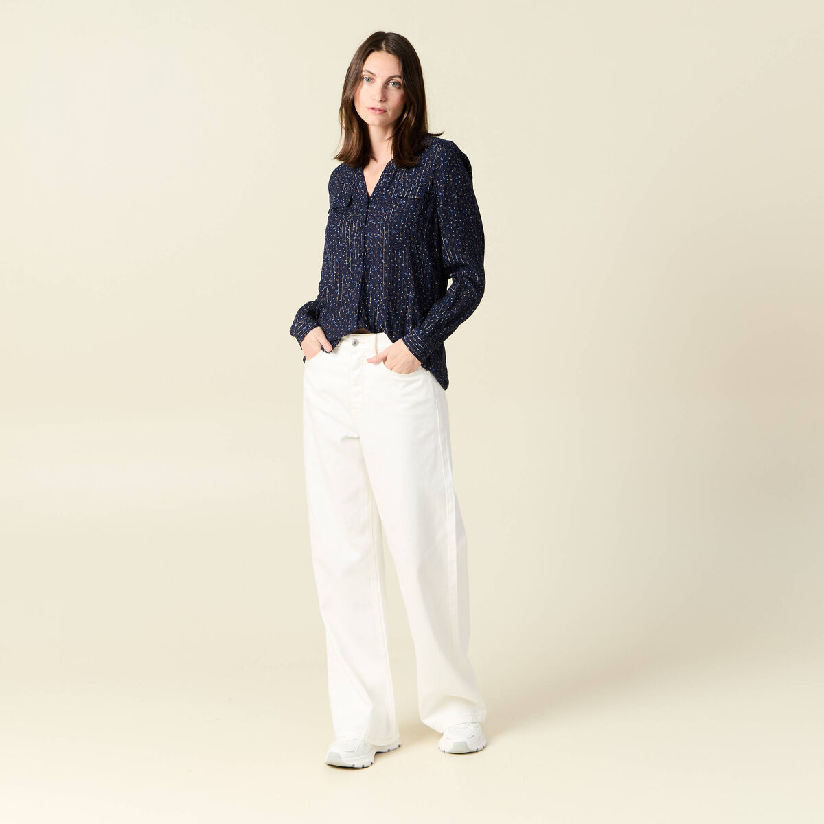 Chemise manches longues bleu marine femme
