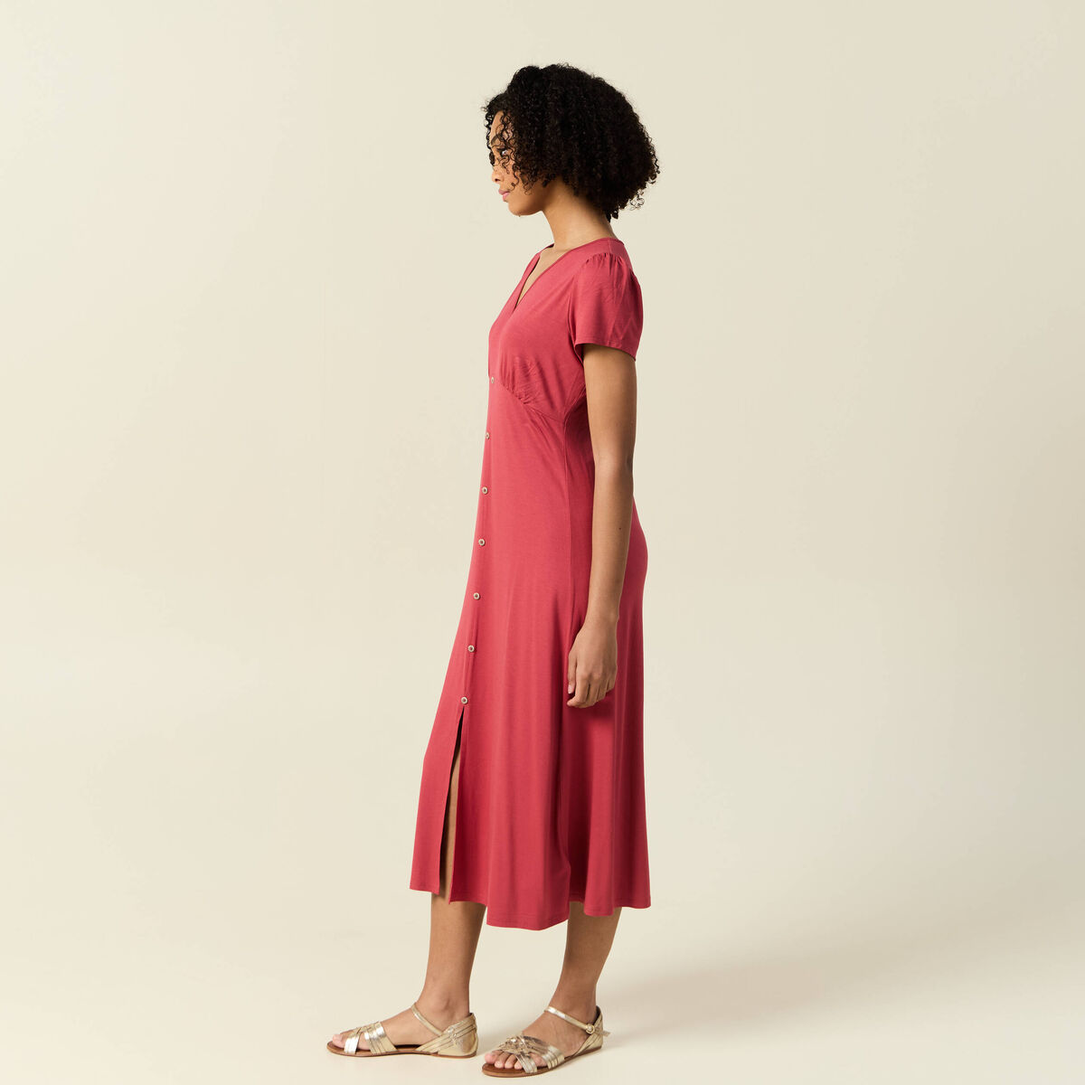 Robe longue droite rose framboise femme