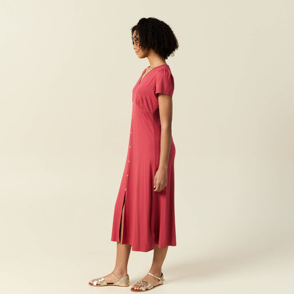 Robe longue droite rose framboise femme