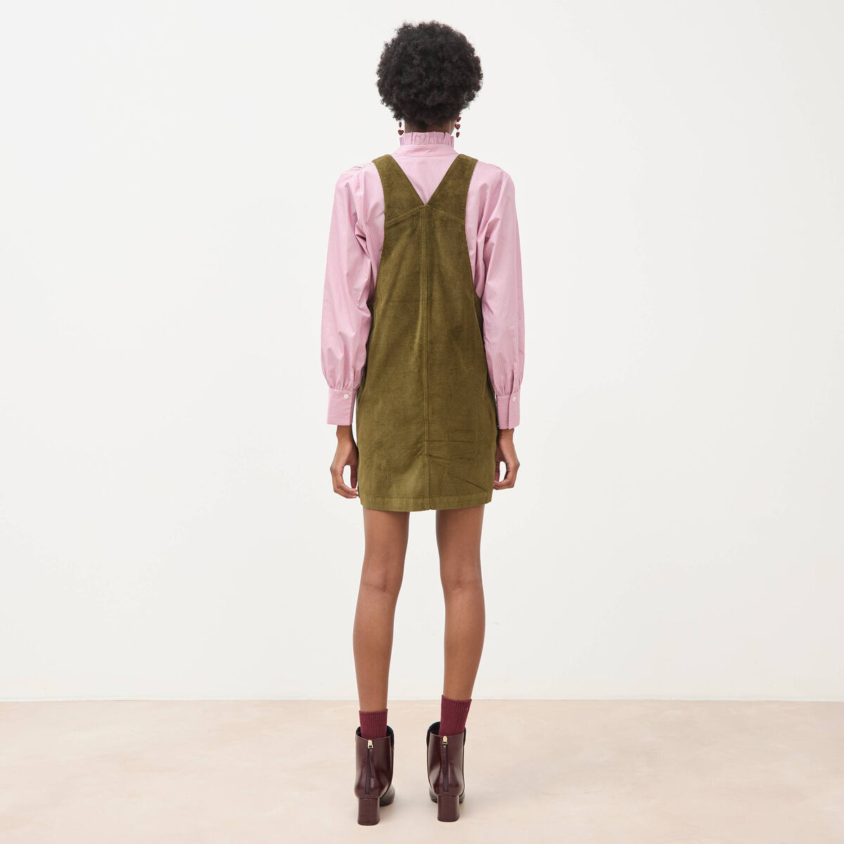 Robe sans manches en velours vert olive femme