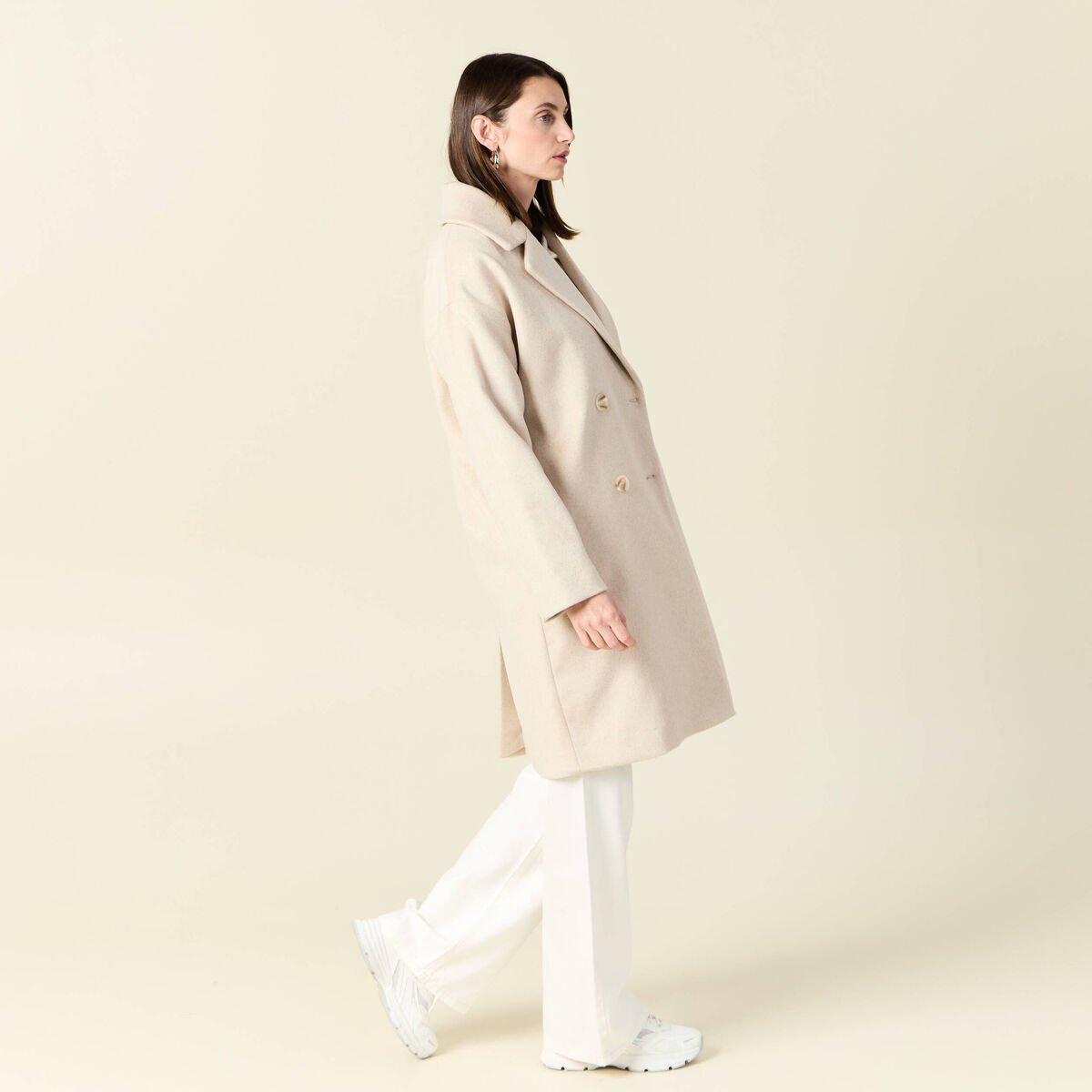 Manteau long oversize creme femme
