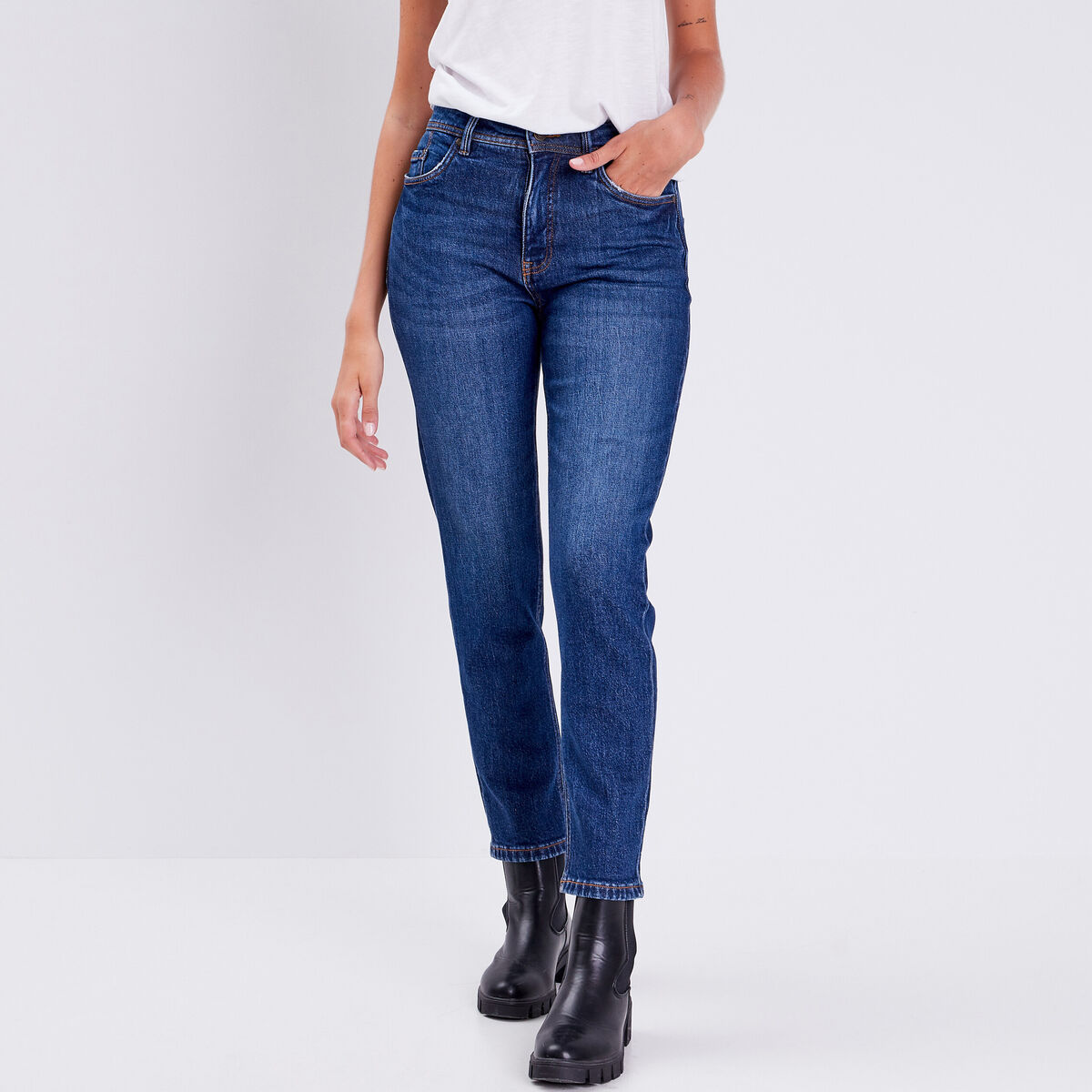 Jeans regular denim brut femme