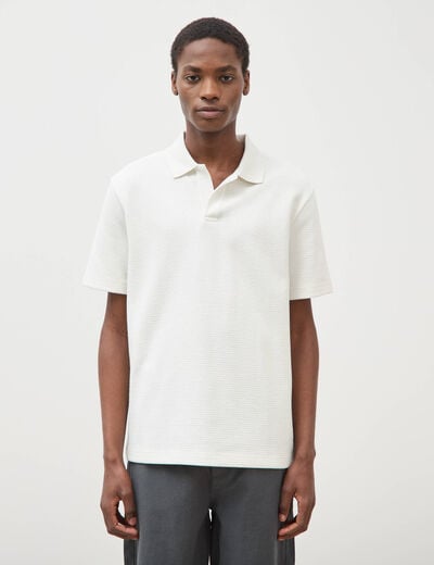 Polo manches courtes col cubain ecru homme
