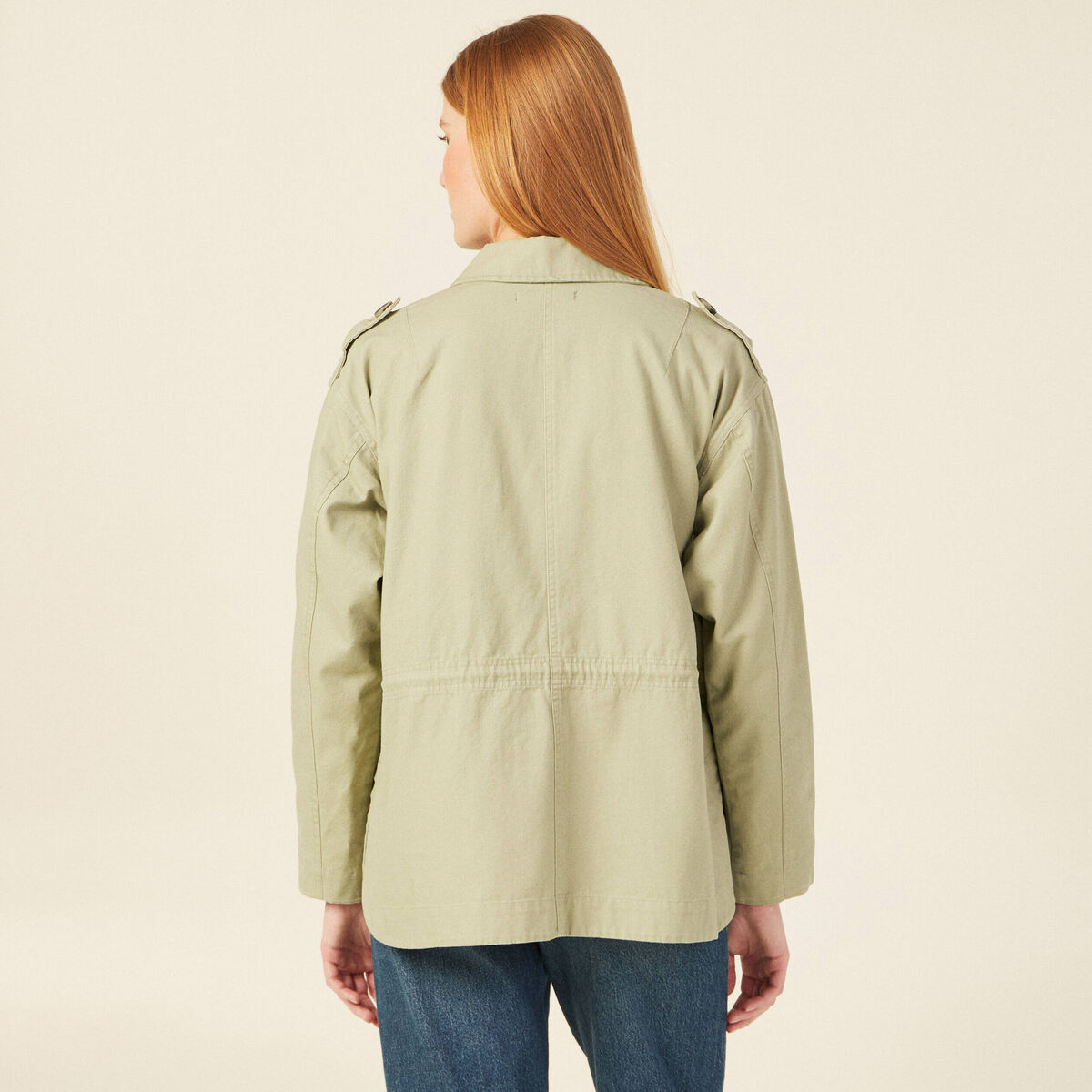 Veste droite avec poches vert kaki femme