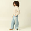 Pull col rond manches longues beige femme