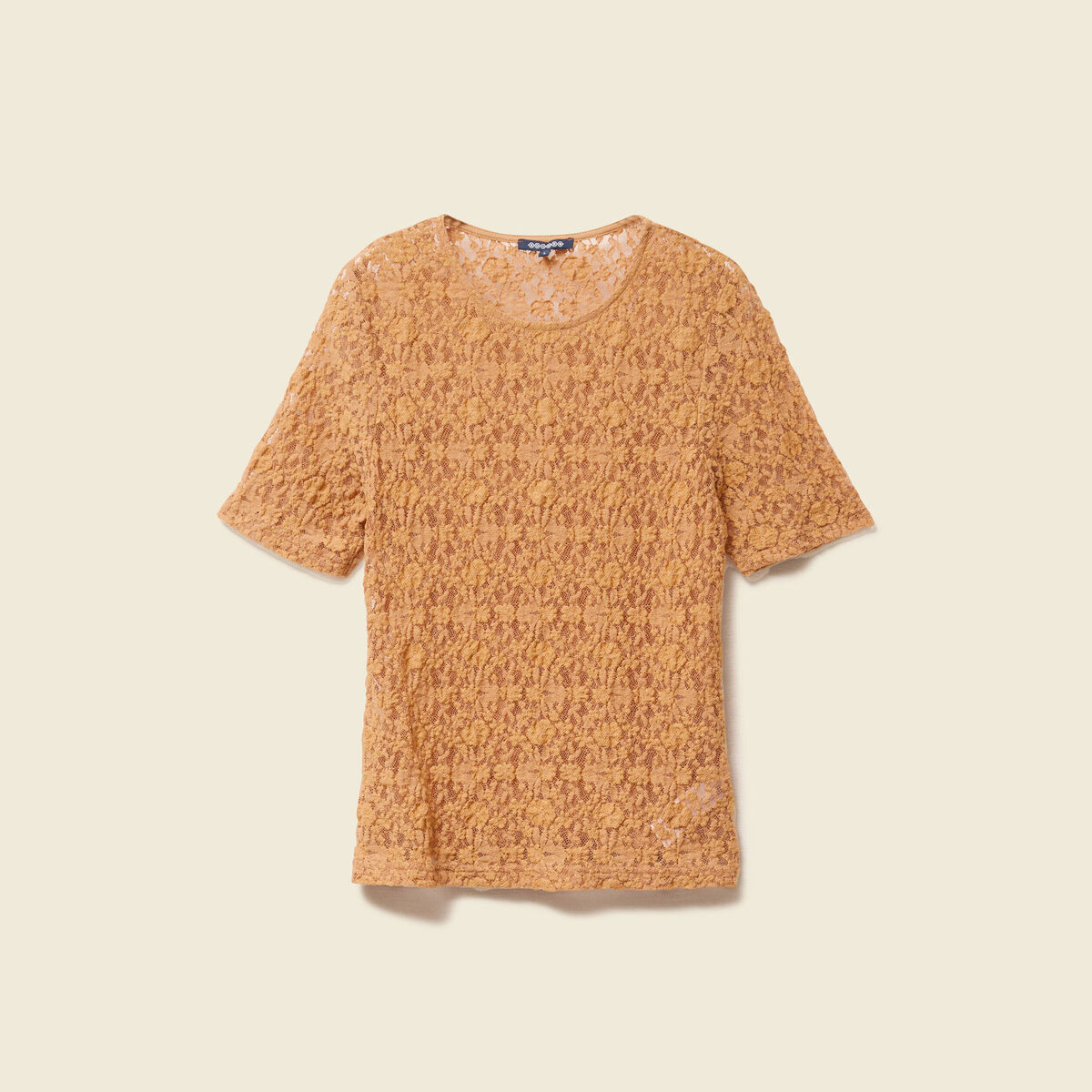 T-shirt cintr&eacute; col rond dentelle terracotta femme