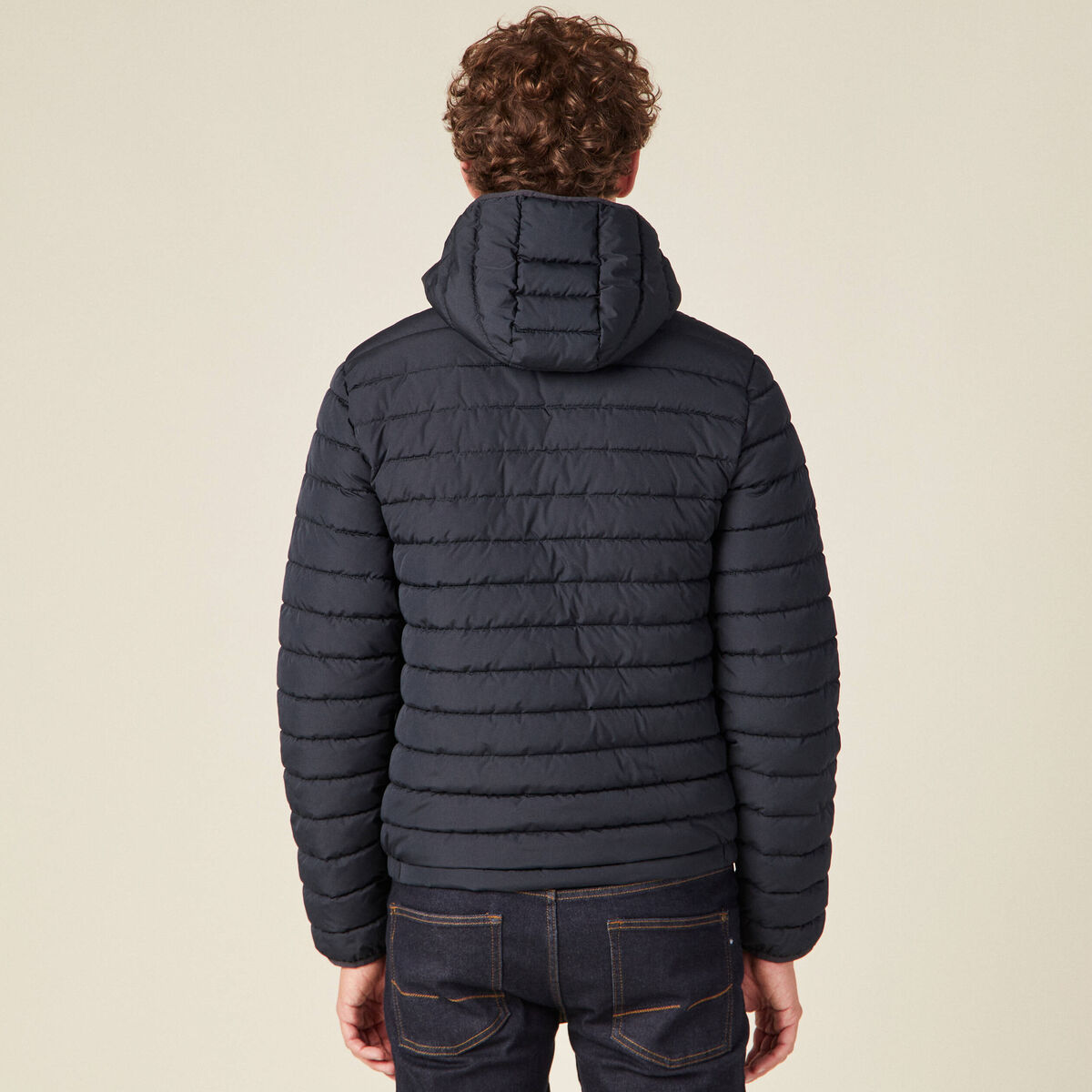 Doudoune droite à capuche bleu marine homme