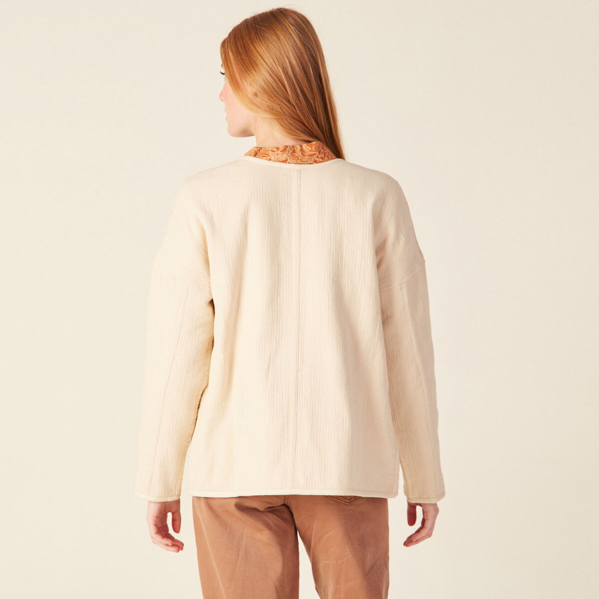 Veste droite boutonn&eacute;e creme femme