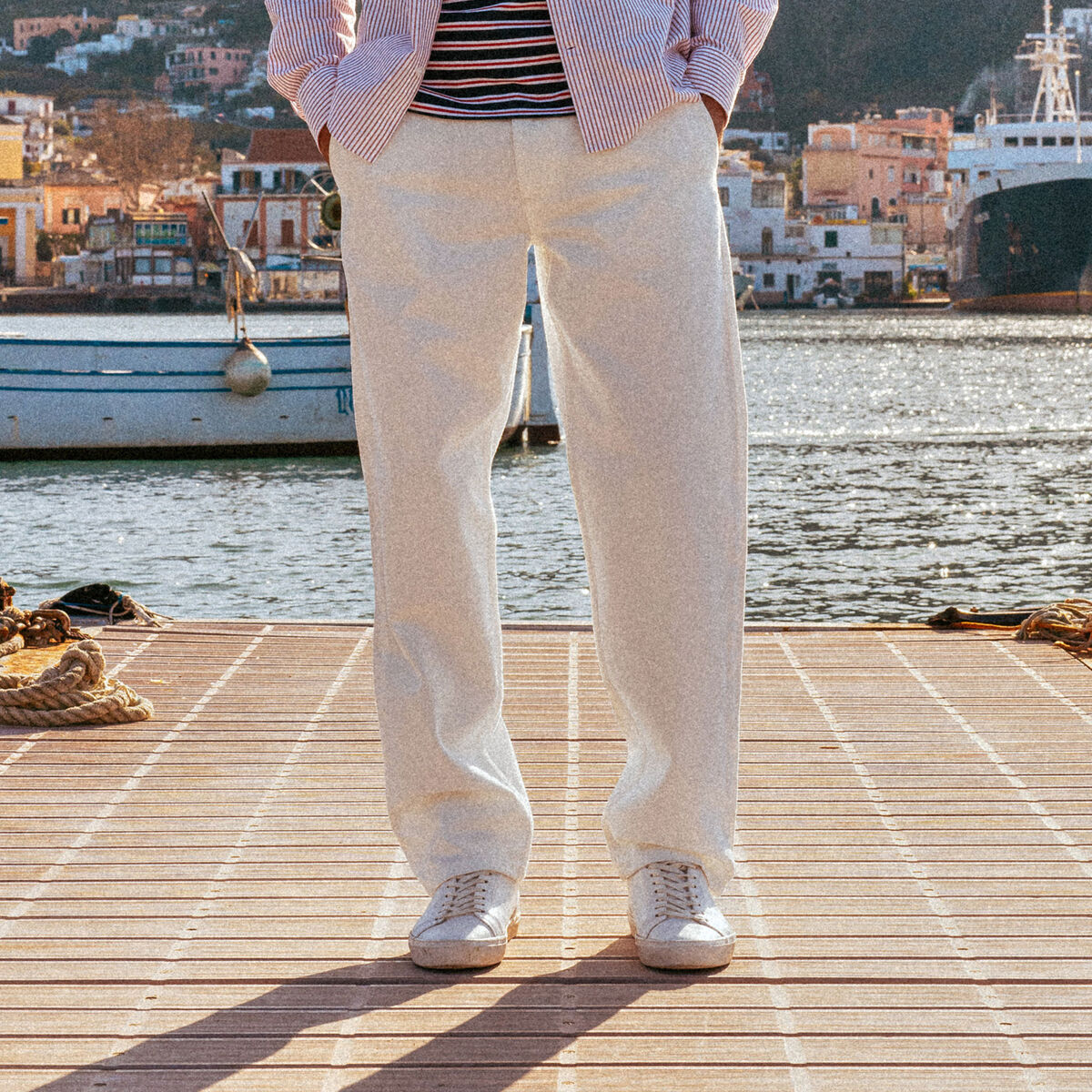 Chino droit longueur 32 en coton denim blanc homme