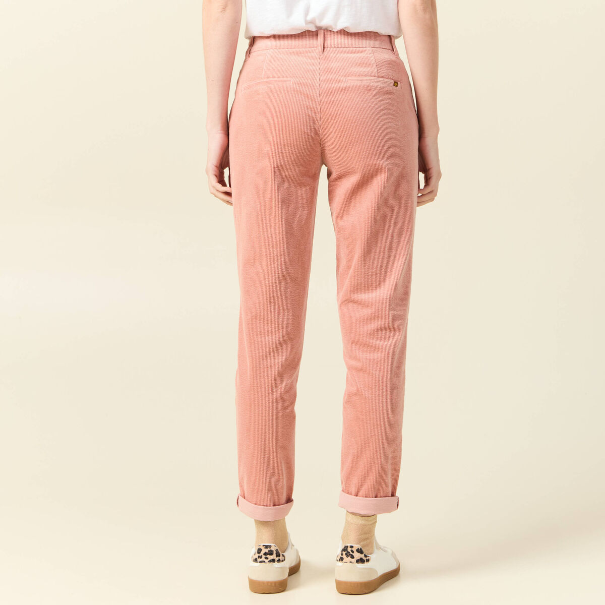 Pantalon chino velours côtelé rouge clair femme