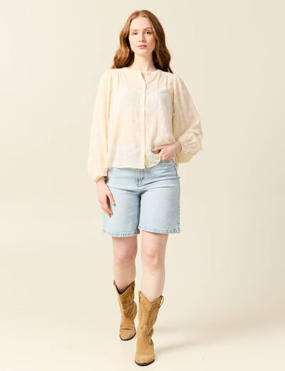 Blouse manches longues brodée creme femme