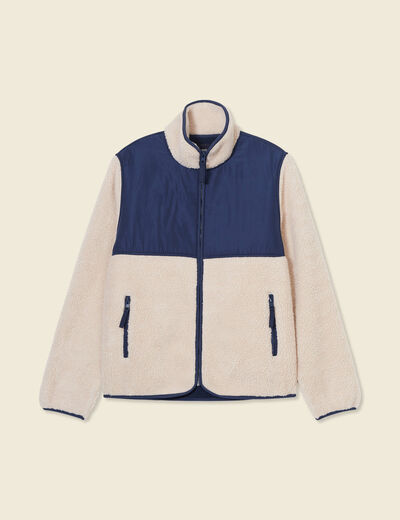 Sweat zippé col montant beige homme