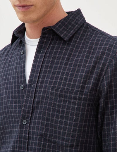 Chemise manches longues en coton bleu marine homme