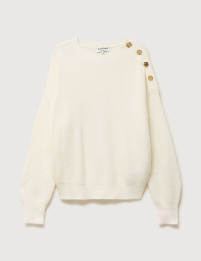 Pull droit col rond manches longues ecru femme