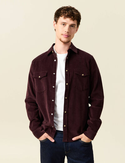 Chemise col classique manches longues bordeaux homme