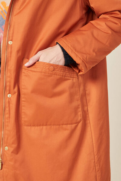 Parka droite à capuche doublée orange foncé femme