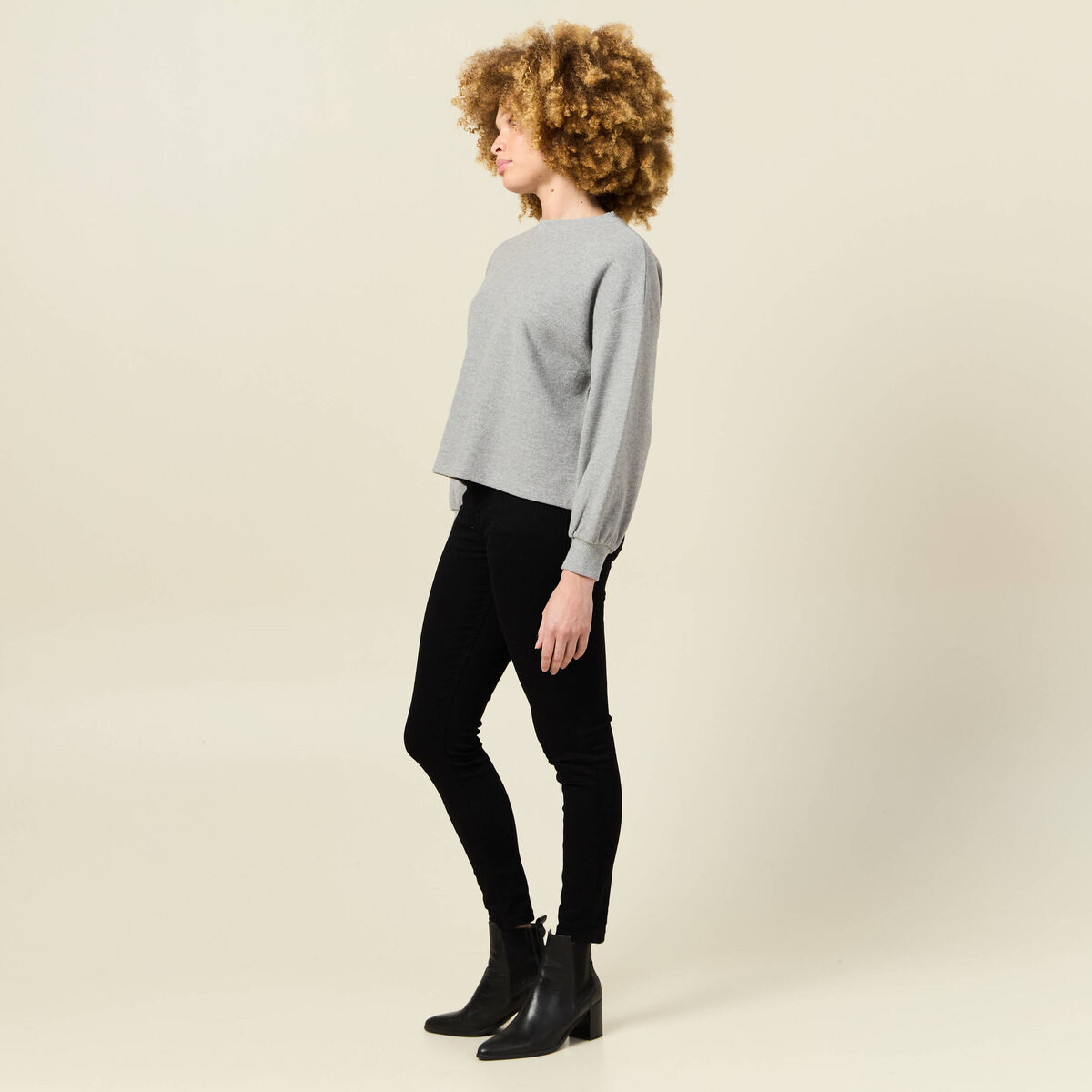 Sweat manches longues oversize gris femme