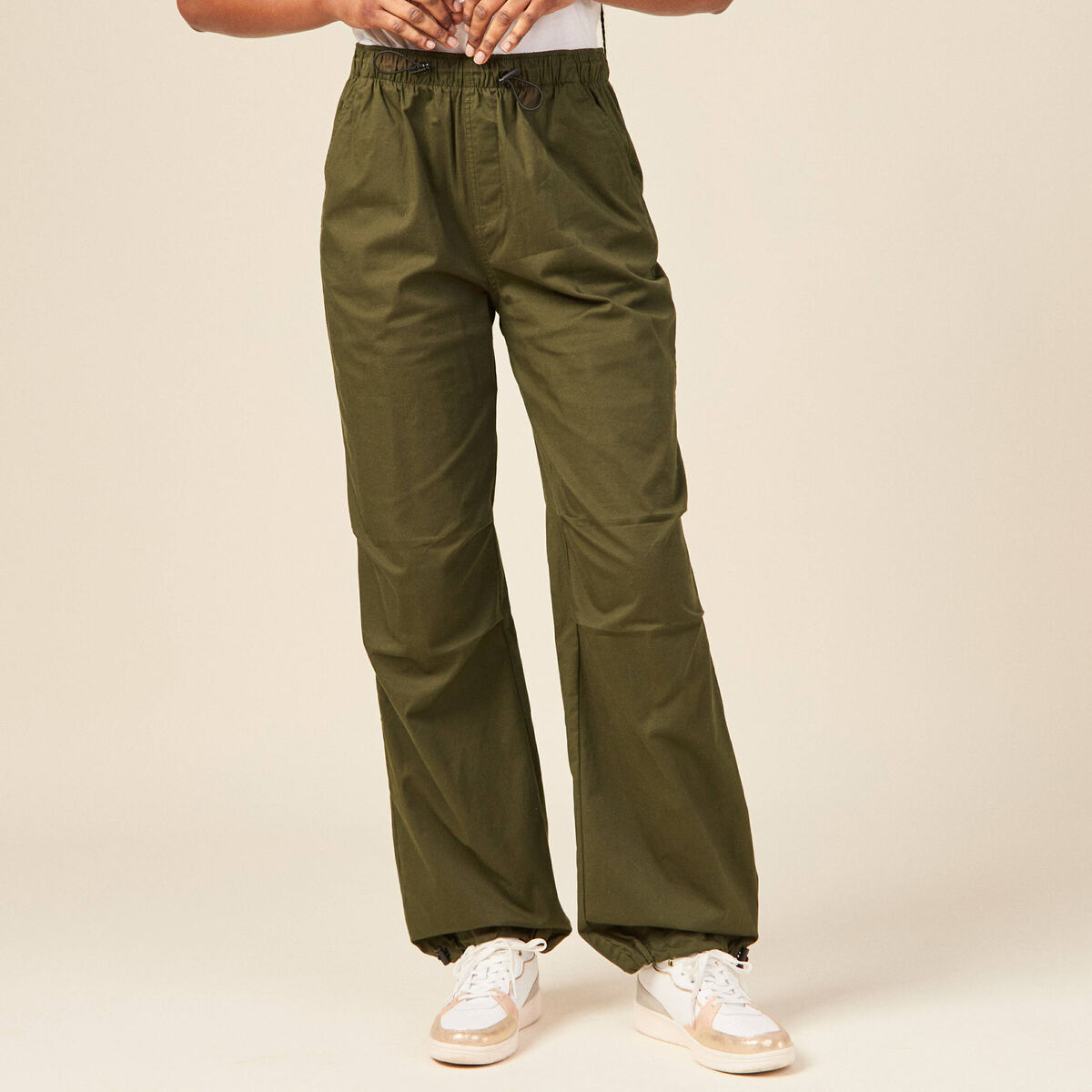 Pantalon battle bas élastiqué vert kaki femme