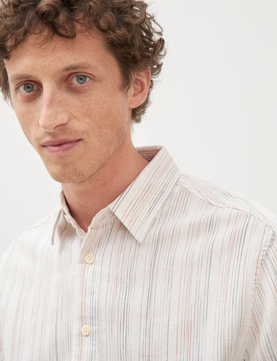Col en maille coton manches courtes ecru homme