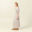 Robe longue évasée col en V blanc femme