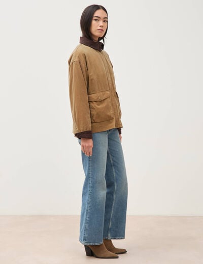 Parka oversize courte col classique camel femme