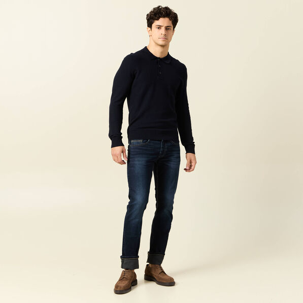 Polo manches longues bleu marine homme