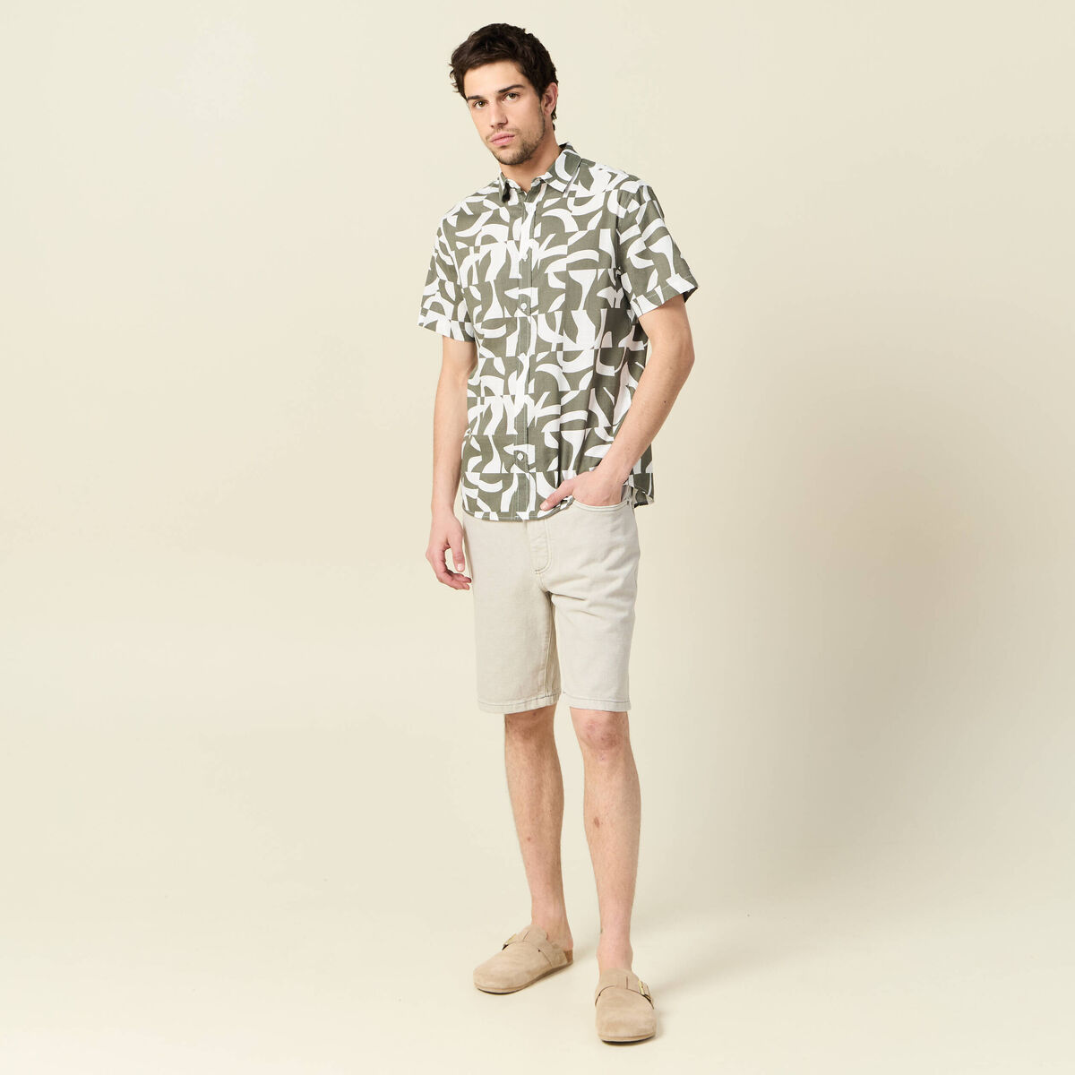 Bermuda droit en jean denim snow gris homme