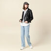 Blouson biker simili cuir noir femme