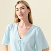 Blouse manches courtes nouée bleu pastel femme