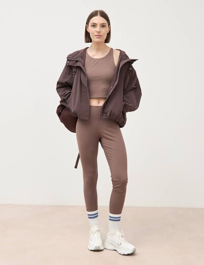 Blouson oversize court &agrave; capuche marron femme