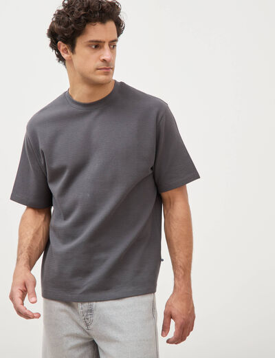 T-shirt ras de cou manches courtes gris fonc&eacute; homme