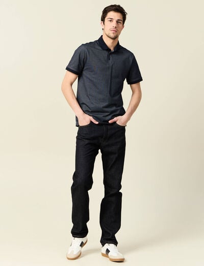 Polo cintr&eacute; manches courtes col polo bleu marine homme