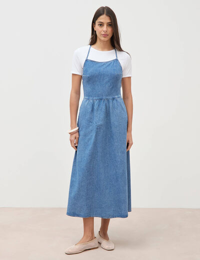 Robe bretelle en jeans col rond denim used femme