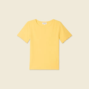 T-shirt manches courtes côtelé jaune femme