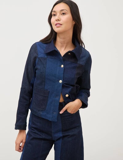 Veste droite en jeans manches longues denim stone femme