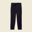 Pantalon carotte ceintur&eacute; bleu marine femme