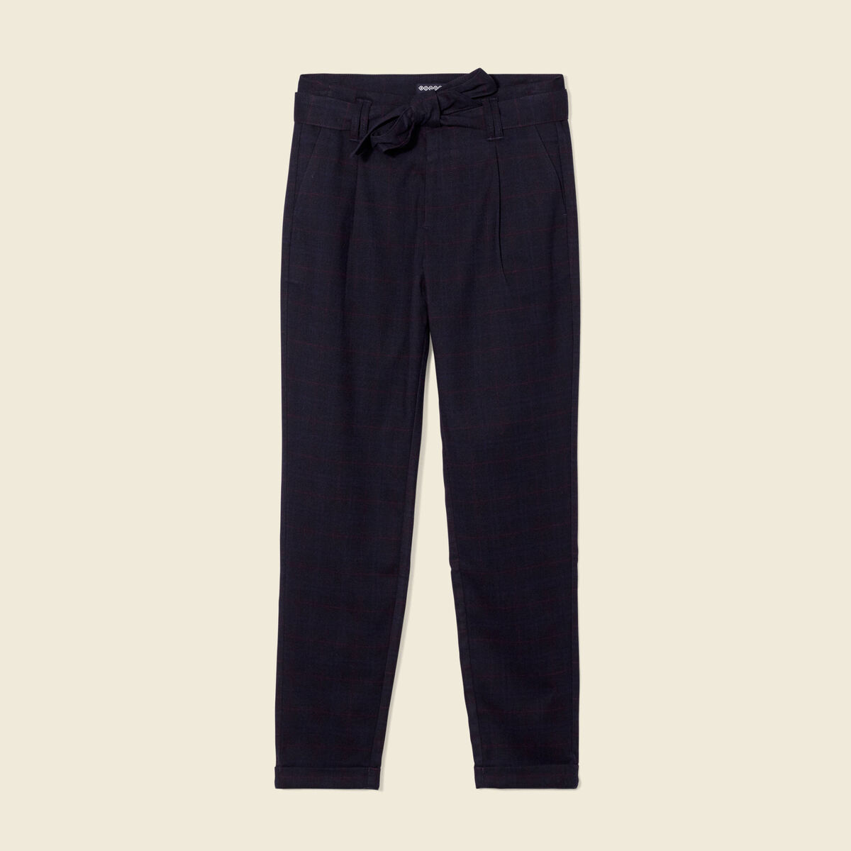 Pantalon carotte ceintur&eacute; bleu marine femme