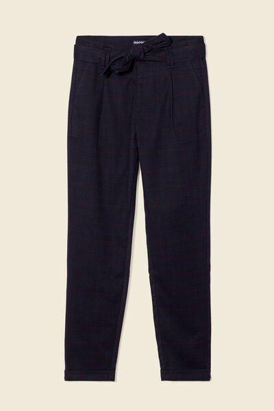 Pantalon carotte ceinturé bleu marine femme