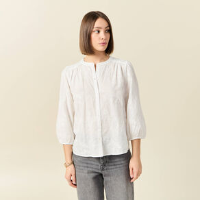 chemise manches 34 brodee ecru femme Chemise manches 3/4 brodée ecru femme