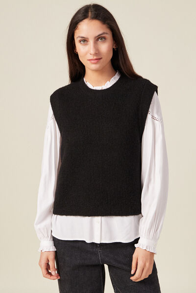 Pull sans manches noir femme