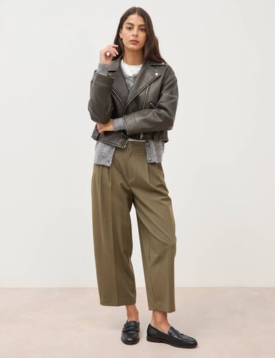 Pantalon barrel vert olive femme