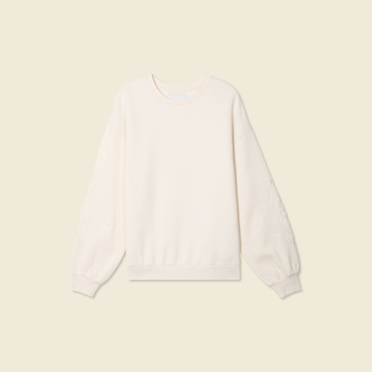 Sweat manches longues brod&eacute; ecru femme